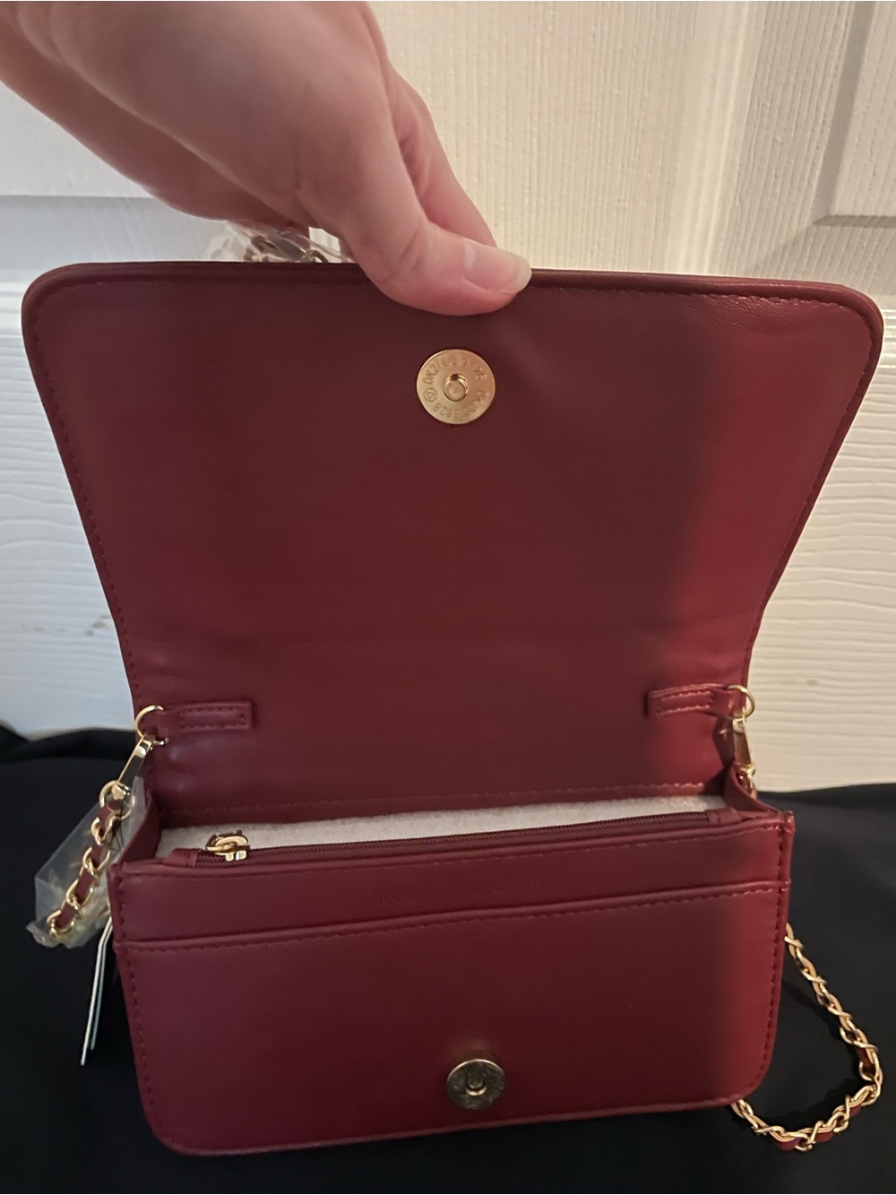 Badgley Mischka Wine Pleated Crossbody with Gold Hardware - Picture 4 of 7